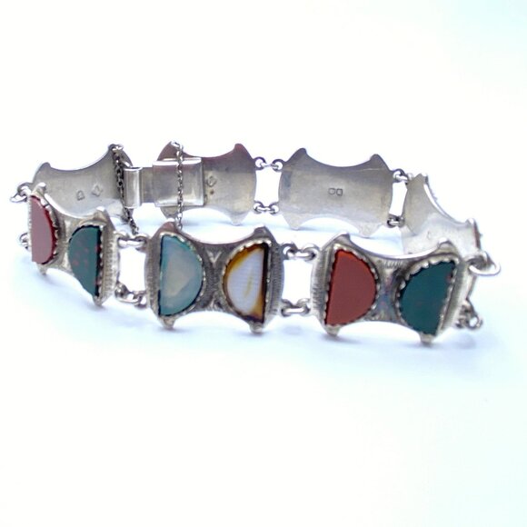Vintage 1956 Scottish Sterling Silver Glass Agate Bracelet — Ward Brothers — EUC - Picture 4 of 12